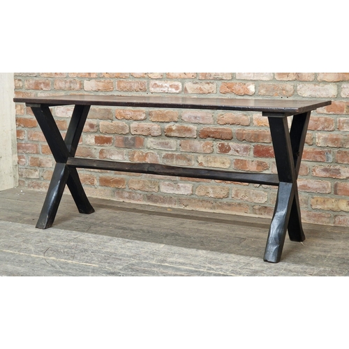 1328 - Antique tavern table, H 73cm x W 161cm x D 57cm