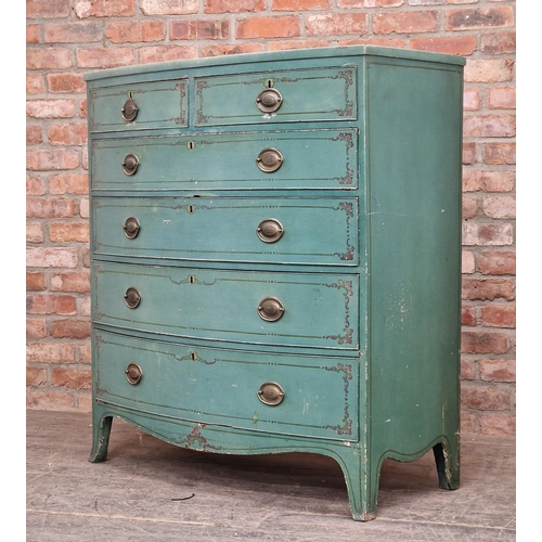 1334 - Victorian painted bow front chest of two short over four long graduated drawers, H 119cm x W 106cm x... 