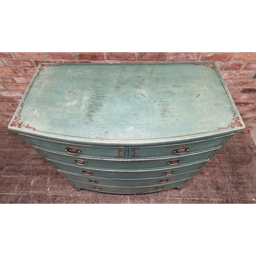 1334 - Victorian painted bow front chest of two short over four long graduated drawers, H 119cm x W 106cm x... 