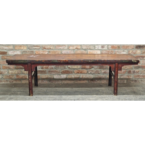 1337 - 19th century Chinese elm altar table, H 57cm x W 202cm x D 69cm