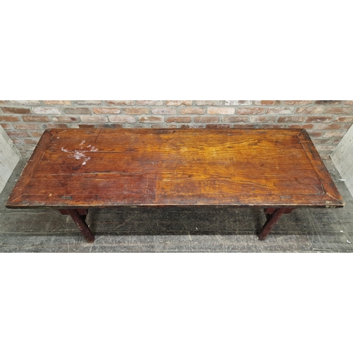 1337 - 19th century Chinese elm altar table, H 57cm x W 202cm x D 69cm