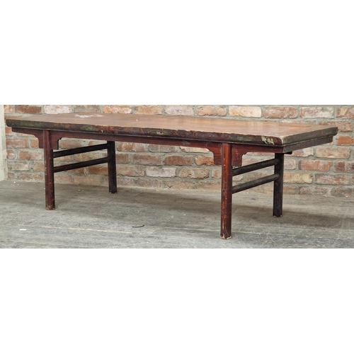 1337 - 19th century Chinese elm altar table, H 57cm x W 202cm x D 69cm