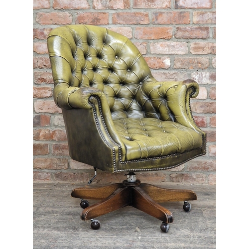 1343 - 20th century faux leather button back revolving office chair, H 98cm x W 78cm x D 66cm