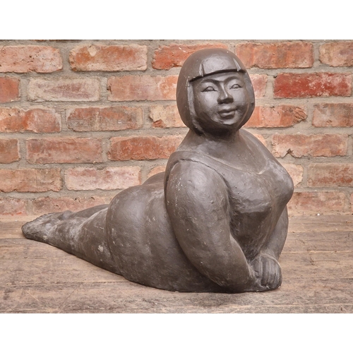 1344 - Contemporary composite statue of a recumbent woman, H 58cm x W 76cm x D 42cm