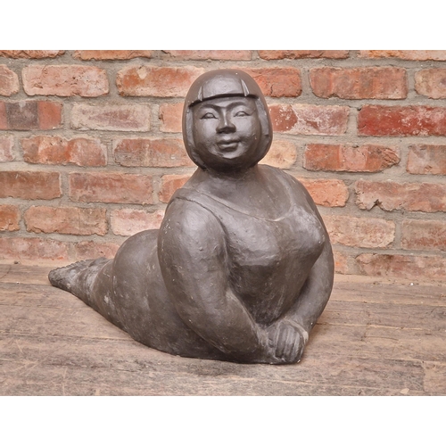 1344 - Contemporary composite statue of a recumbent woman, H 58cm x W 76cm x D 42cm