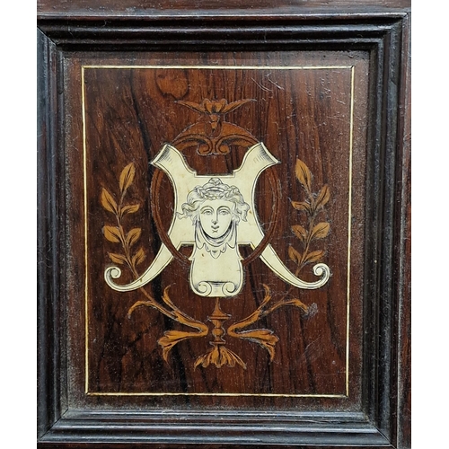 1208 - Victorian wooden and bone inlay wall hanging coat stand, having panelled front with mythical bone in... 