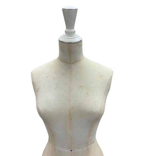 597 - Vintage Poste Mistress wooden and canvas shop mannequin, H 145cm