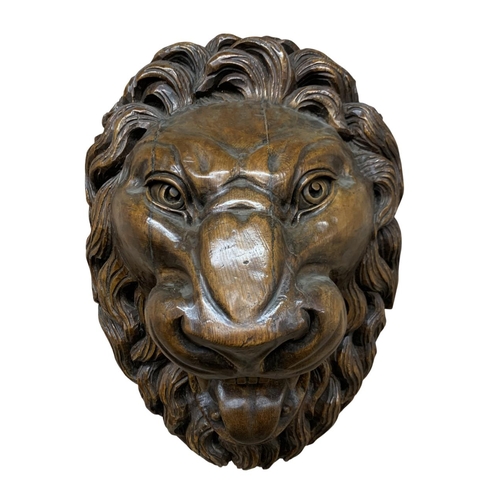 1483 - Incredible 19th centuiry Black Forest carved lions head, with open mouth, teeth and tongue, 64 x 40c... 