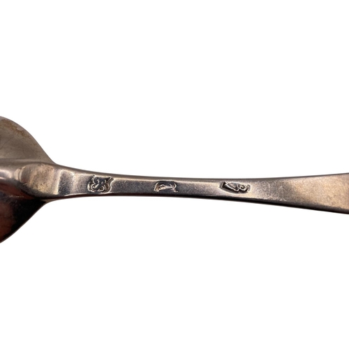 134 - Early Irish silver Hanovarian table spoon, marks present but worn, possibly late 17th century, 21cm ... 