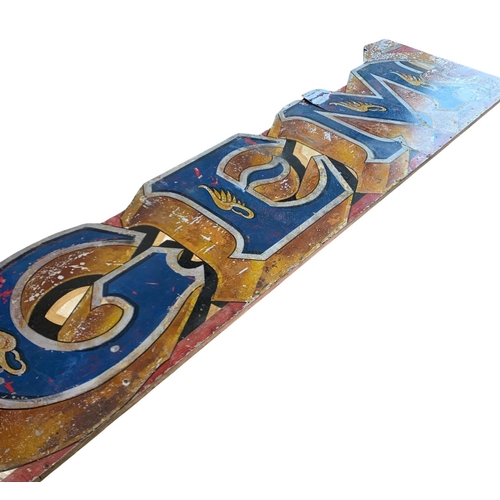 1056 - Fred Fowle (1914-1983) Very large vintage 'Dodgem' hand painted fairground running board, having a w... 