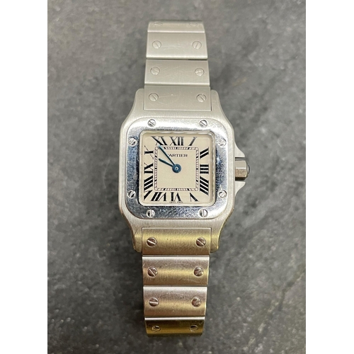 1 - Cartier Santos ladies stainless steel watch, 25mm case, champagne dial with Roman numerals and blue ... 