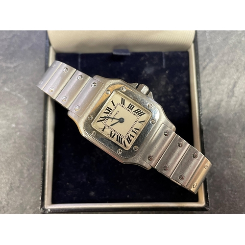 1 - Cartier Santos ladies stainless steel watch, 25mm case, champagne dial with Roman numerals and blue ... 