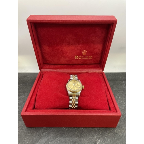 2 - Rolex Oyster Perpetual Datejust ladies steel and 18ct bi-metal watch, 26mm case, gilt dial with diam... 