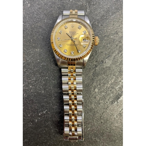 2 - Rolex Oyster Perpetual Datejust ladies steel and 18ct bi-metal watch, 26mm case, gilt dial with diam... 