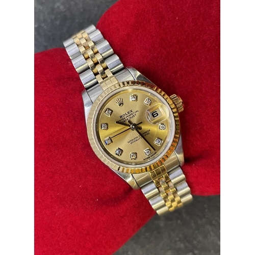 2 - Rolex Oyster Perpetual Datejust ladies steel and 18ct bi-metal watch, 26mm case, gilt dial with diam... 