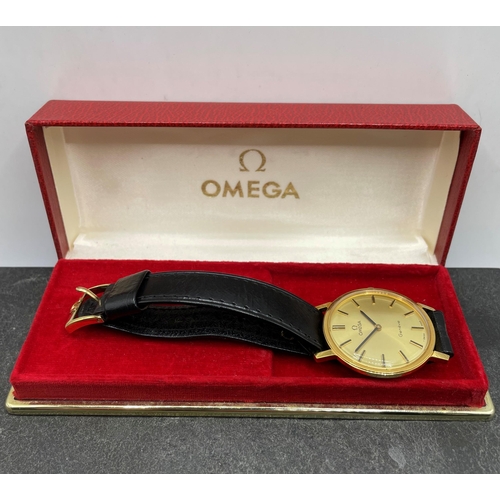 6 - Vintage Omega Geneve gents gold plated dress watch, 32mm case, gilt dial with baton markers, origina... 