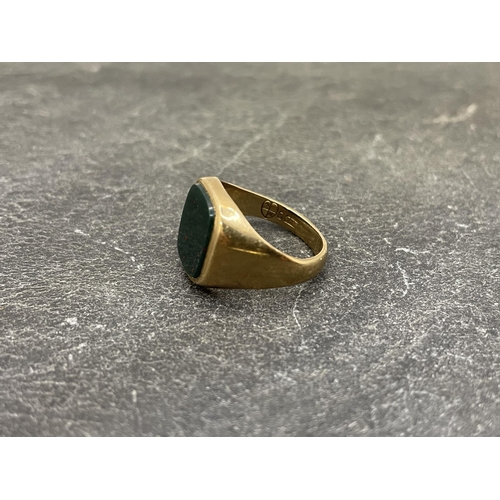 31 - 9ct bloodstone signet ring, maker Fred Manshaw, size L/M, 4.4g...