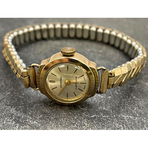 9 - Vintage Ingersoll ladies 9ct dress watch, 17mm case, champagne dial with gilt hands and markers, ass... 