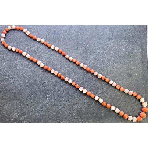 41 - Antique coral bead necklace, hand knotted, 65cm long, 50.9g...