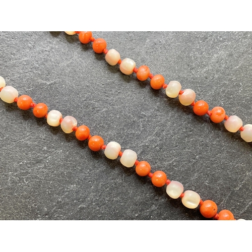 41 - Antique coral bead necklace, hand knotted, 65cm long, 50.9g...