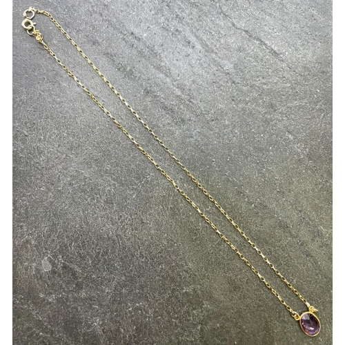 52 - Attractive 9ct amethyst pendant and chain, 2ct approx, 2.2g, 40cm long