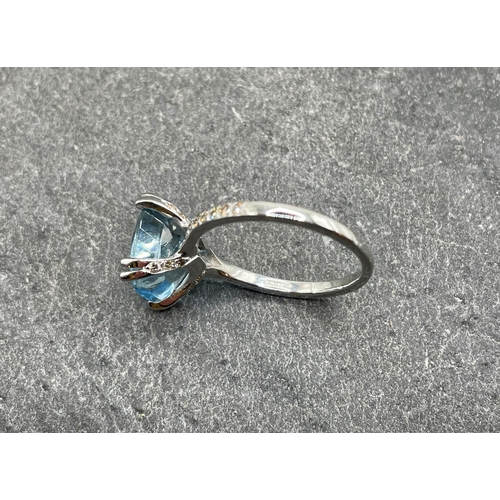 55 - 18ct white gold aquamarine and diamond dress ring, 4ct aquamarine approx, size O, 4g