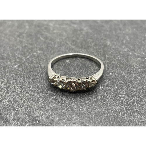 56 - Period platinum diamond five stone ring, .80ct approx of old cut diamonds, size N, 3g