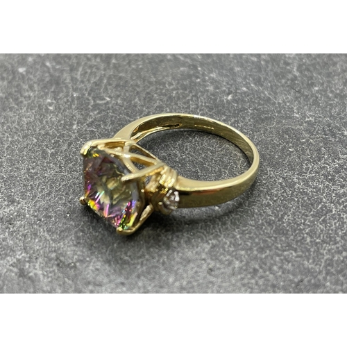 62 - 9ct gold ring set with a single cushion cut mystic quartz, size N, together with another 9ct gold ri... 