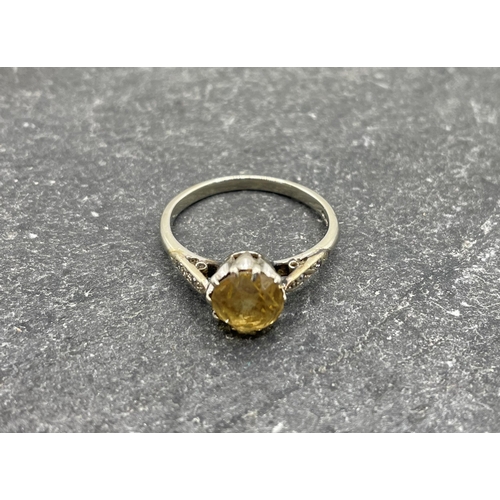 70 - Vintage 9ct citrine and chip diamond ring, the citrine 1.5ct, size L/M, 2.3g