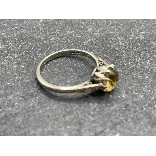 70 - Vintage 9ct citrine and chip diamond ring, the citrine 1.5ct, size L/M, 2.3g