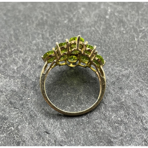 71 - 9ct peridot cluster cocktail ring, size R/S, 4.2g