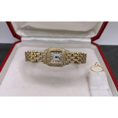 12 - Cartier 'Panthere de Cartier' ladies 18k and diamond dress watch, 18mm case, champagne dial, 18k bri... 