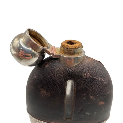 117 - Victorian leather clad and silver large hip or hunting flask, screw lock top with cork, maker Willia... 