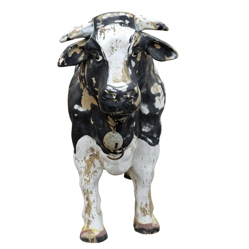 1058 - Good vintage resin butchers shop display statue of a bull with traces of original paint, H 84cm x W ... 