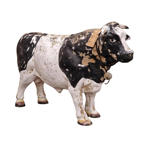 1058 - Good vintage resin butchers shop display statue of a bull with traces of original paint, H 84cm x W ... 