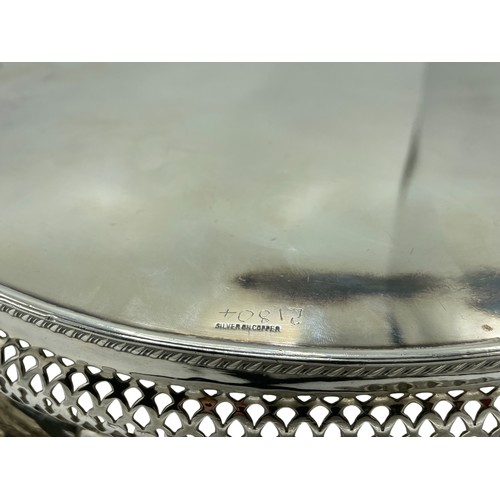 111 - Silver plate oval gallery tray with pierced border and gadrooned edge with integral handles W 62 cm ... 