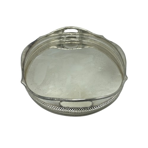 111 - Silver plate oval gallery tray with pierced border and gadrooned edge with integral handles W 62 cm ... 