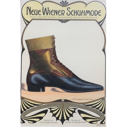 1050 - Advertising - Pair of vintage german hand coloured shoe prints, 'Neue Wiener Schuhmode', 32cm x 22cm... 