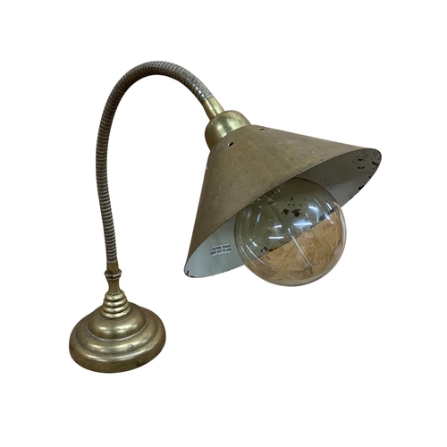 1171 - Vintage brass goose neck table lamp, rewired, H 50cm