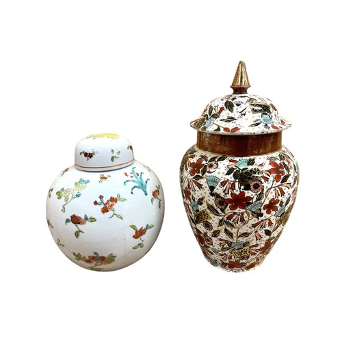 284 - Quantity of Oriental and similar ceramics to include a pair of black ground twin handled floral vase... 