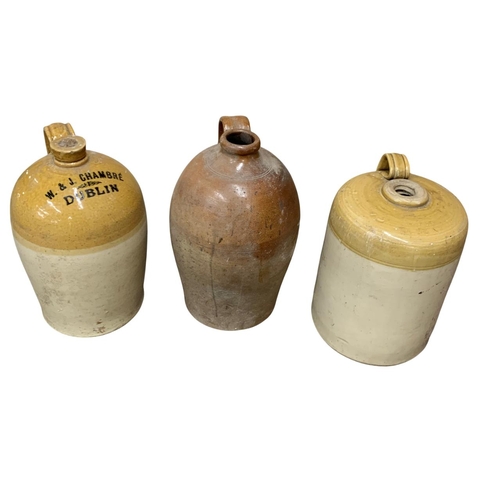 1059 - Collection of antique brown glazed stoneware beer and cider flagons to include W.J Chambre Dublin, B... 