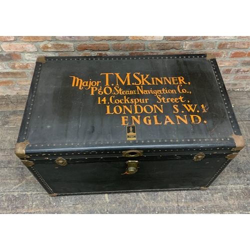 1408 - Antique leatherbound steamer trunk by Oshkosh Trunk Co, having hand painted inscription 'Major T.M S... 