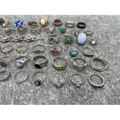 102 - Large collection of fifty two mainly gem set silver rings, 163.3g, with eight further costume rings ... 