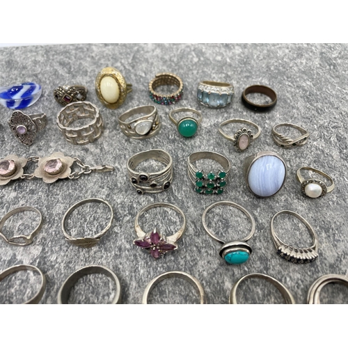 102 - Large collection of fifty two mainly gem set silver rings, 163.3g, with eight further costume rings ... 