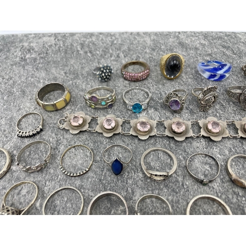 102 - Large collection of fifty two mainly gem set silver rings, 163.3g, with eight further costume rings ... 