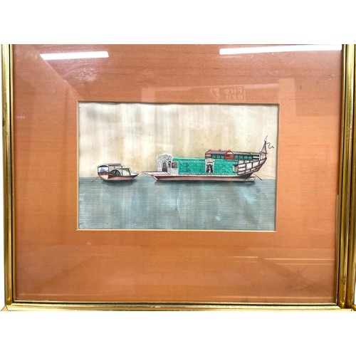 1544 - 19th Century Chinese School - A set of four paintings of junk ships on water, unsigned, gouache on r... 