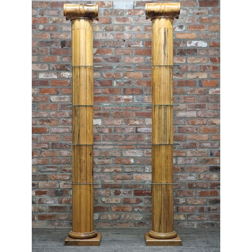 1345 - Contemporary yew wood sectional display unit in the form of Ionic columns, H 240cm x W 113cm x D 33c... 