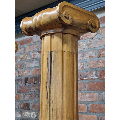 1345 - Contemporary yew wood sectional display unit in the form of Ionic columns, H 240cm x W 113cm x D 33c... 