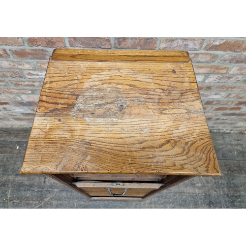 1354 - 20th century oak tambour front cabinet, H 124cm x W 48cm x D 39cm