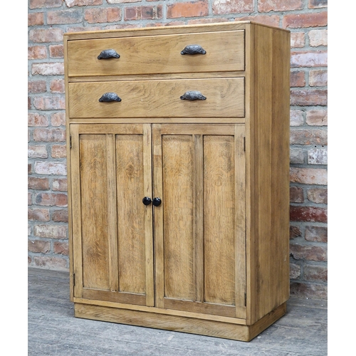 1356 - 20th century oak cabinet with two drawers and two cupboard doors, H 122cm x W 83cm x D 46cm